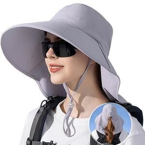 Women's Sun Hat with Neck Flap - Light Gray